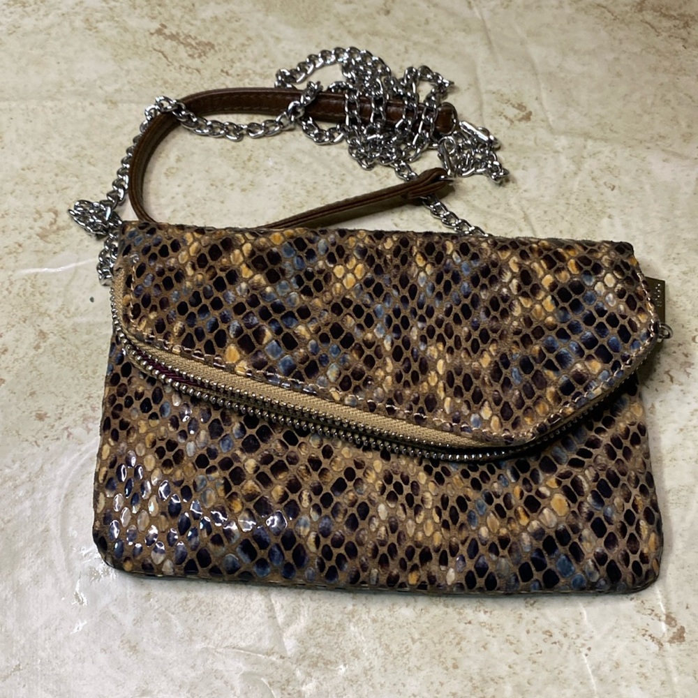 Hobo snakeskin silver chain crossbody